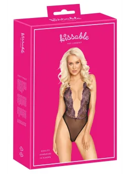 Kissable L/XL Floral Embroidered Black Mesh Bodysuit Adjustable Straps