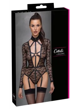 Cottelli Lingerie Body Lace M Long Sleeve Lace Harness Black
