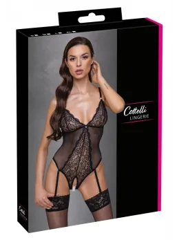 Cottelli Lingerie Body M Black Powernet Lace Removable Suspenders