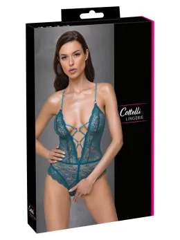 Cottelli Lingerie Body Teal S - Elegant Lace Bodysuit with Open Design