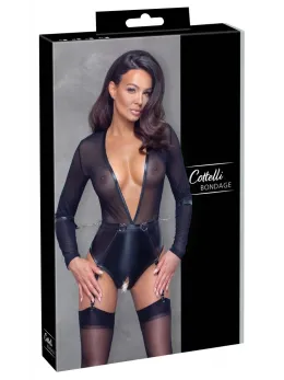 Cottelli Bondage Body Black M with Removable Garters and Handcuff Set