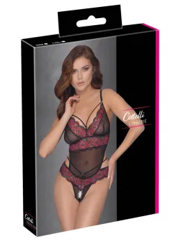Двуцветно боди от флорална дантела с регулируеми презрамки, L/XL