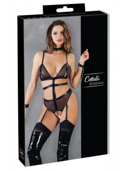 Cottelli BONDAGE Body Harness XL with Wet Look and Removable Chains