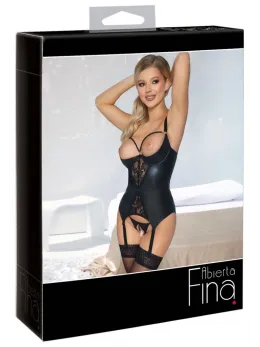 Abierta Fina Suspender Shirt Set 85B/L Matte Look with Pearl Details