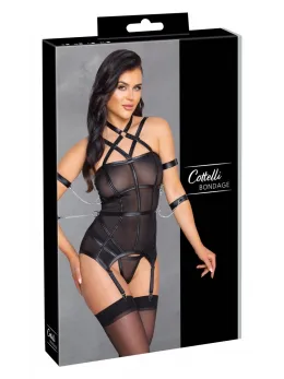 Cottelli Bondage Basque XL with Adjustable Arm Restraints, Black