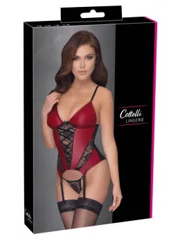 Cottelli LINGERIE Basque Red/Black L - Elegant Lace & Powernet Design