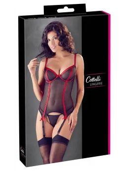 Cottelli Collection Basque Set 80B/M Semi-Transparent Black Lace