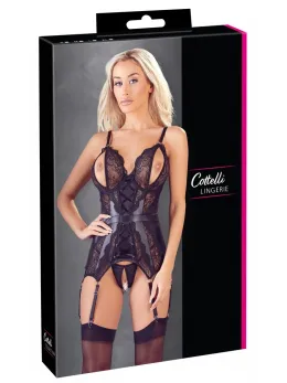 Cottelli Collection Basque S Matte Finish with Lace Details, Crotchless Thong