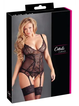 Cottelli Collection Cami Suspender Set 4XL Black Lace Adjustable