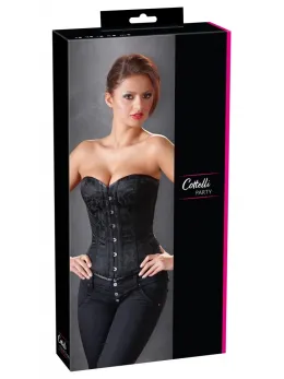 Cottelli Collection Brocade Corset Black L with Removable Suspenders