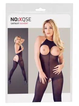 Cottelli Collection Open Cup Semitransparent Catsuit Black S-L