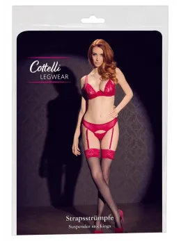 Cottelli Collection Stockings Black/Red Lace Top 20 DEN Oeko-Tex