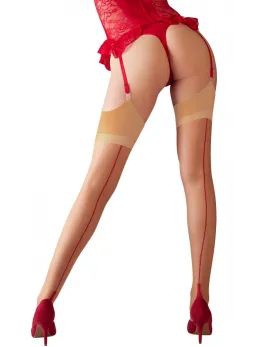 Cottelli Collection Stockings Skin/Red, Classic Seams, Size 5