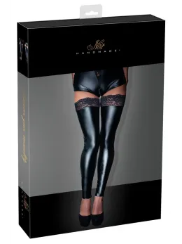 Cottelli Collection Lace-Top Wet Look Stockings XL Black Silicone Grip