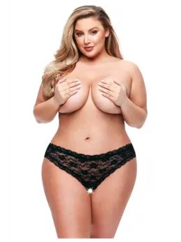 Baci Crotchless Strappy Lace Boyshort Black 1X/2X - Elegant Lace Design