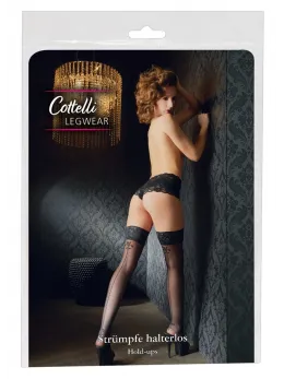 Cottelli Collection Hold-Up Stockings Seam & Lace Black 8cm Top