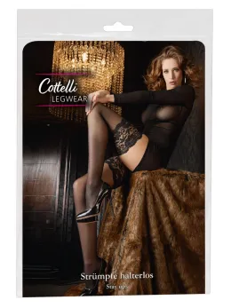 Cottelli Collection Hold-Up Stockings 20 Denier with Wide Lace Top Black