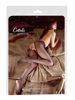 Cottelli Legwear Open Crotch Black Tights Size 5 Flexible Comfort