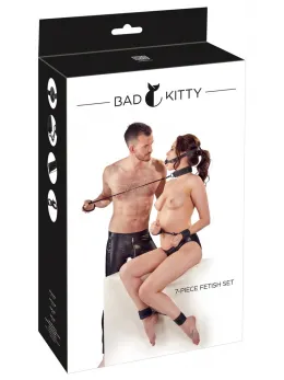 Bad Kitty Bondage Set 7-Piece Adjustable Faux Leather Black