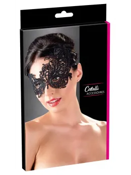 Cottelli Collection Embroidered Eye Mask Elegant Black Lace Design