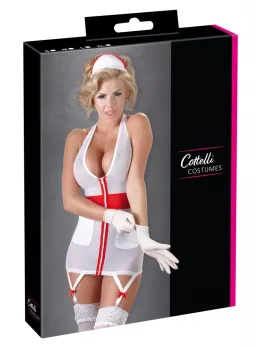Cottelli Collection Nurse S Costume with Headband and Suspenders, White/Red