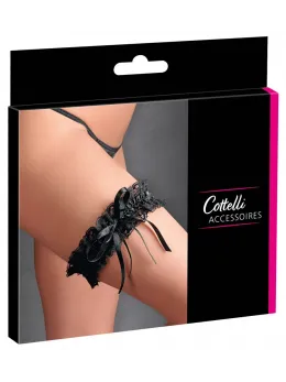 Cottelli Collection Black Lace Garter with Satin Bow, Adjustable Fit