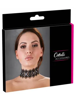 Cottelli Collection Black Choker Embroidered with Pearls & Rhinestones 36cm