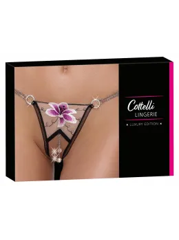 Cottelli LINGERIE String Flower M/L - Tulle, Embroidery & Pearl Chains
