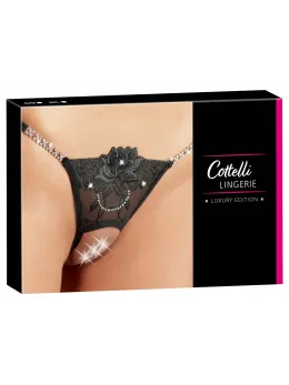 Cottelli Collection String S/M with Embroidery and Rhinestone Details