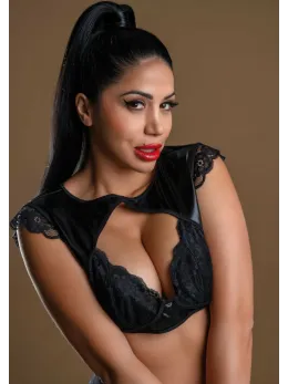 Daring Intimates Wetlook Bra Set Black 2-Piece Glossy Lace Finish