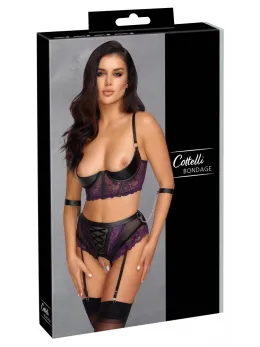 Cottelli Bondage Quarter Cup Set 80B/M Purple-Black Lace Adjustable