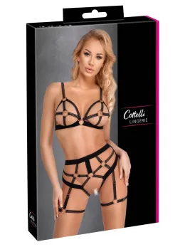 Cottelli LINGERIE Harness Bra & Thong Set Open Design XL Black