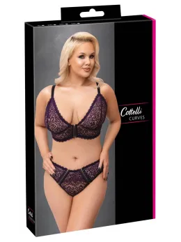Cottelli Curves Bra and Briefs Set Purple XL - Delicate Lace Comfort