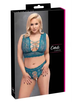 Cottelli Curves Bralette & High-Waist Lace Set Teal 2XL