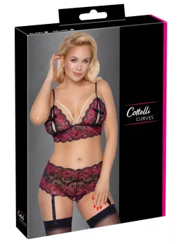 Cottelli CURVES Pearl Lace Bra & Suspender Set 3XL/4XL, Two-Tone Design