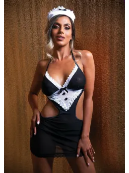 French Maid костюм на френска прислужница, мрежеста рокля с дантелена престилка