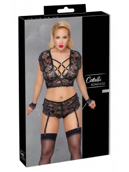 Cottelli Bondage Bra Set 4XL Lace Design with Rose-Gold Accents