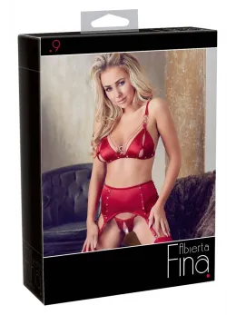 Cottelli Collection Red Lingerie Set with Bra & Adjustable Suspender Belt - Size L