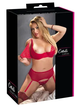 Cottelli Collection Bra Set Red 90F/XL Lace & Removable Cups