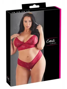 Cottelli Collection Lingerie Set Red Lace Wireless Bra & Briefs 3XL