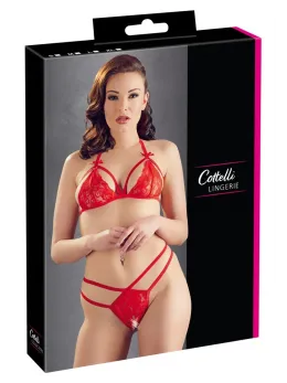 Cottelli Collection Lace Intimate Set Red XL - Decorative Strap Design