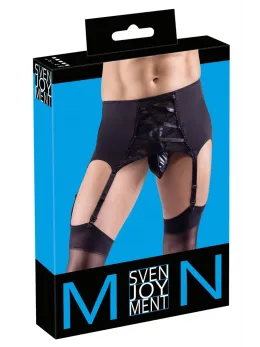 Svenjoyment Men's Microfibre Suspender Belt S with Lace Detail