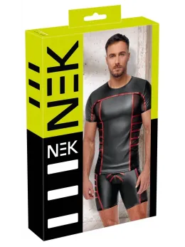 NEK Short-Sleeved Shirt Black/Red Mesh Panels Size M