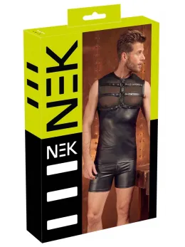 NEK Men's Matte Powernet Top with Harness XL Black Stylish Design
