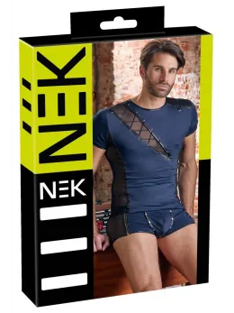 NEK Men's Blue/Black Shirt L - Stretch Microfibre & Powernet Design