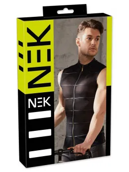 NEK Powernet Black Sleeveless Shirt S with Matte Stripes & Zipper