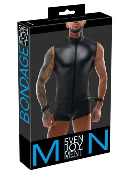 Svenjoyment Bondage Men’s Jumpsuit & Adjustable Cuffs S Black