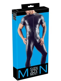 Cottelli Collection Men's XL Wet Look Jumpsuit with 3-Way Zip Black