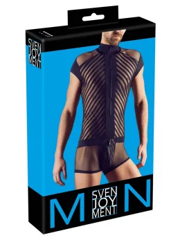 NEK Men’s Playsuit 2XL Black Mesh Stripe Zip Front Bodysuit
