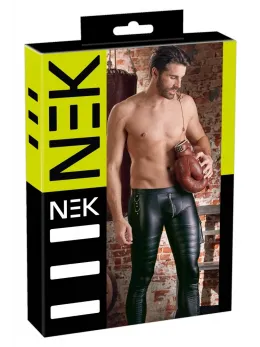 NEK Men's Slim-Fit Matte Trousers with Biker Accents, Size M